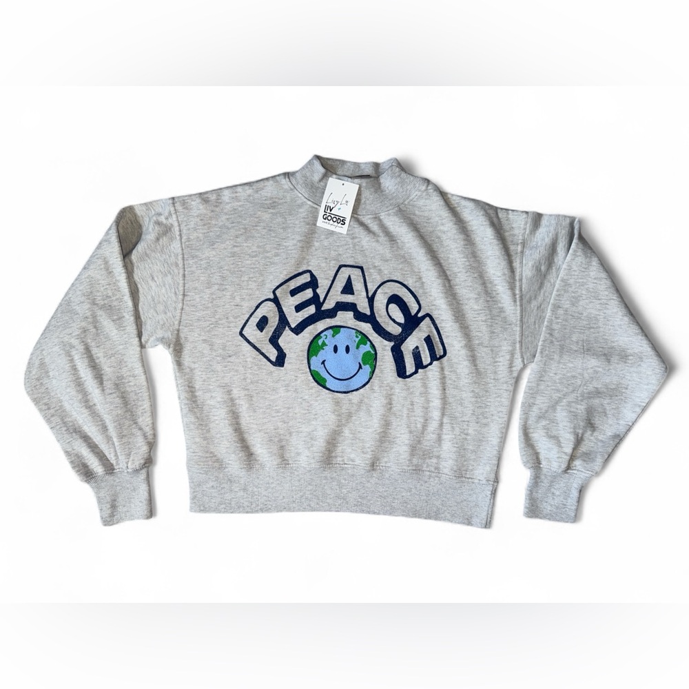 Chika-D Womens Cropped Peace On Earth Crewneck Sweatshirt Sz Large NWT BOUTIQUE